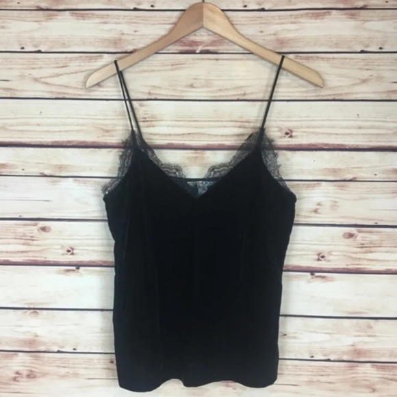 H&M Divided Black Velvet Cropped  Lace Cami  M - Picture 3 of 3
